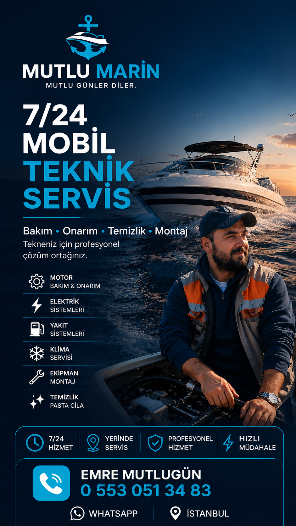 Mutlu Marin teknik ekibi yerinde tekne bakımı yapıyor